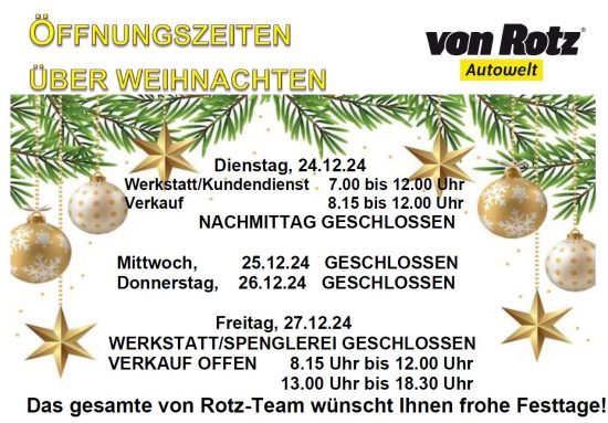 Öffnungszeiten über Weihnachten - Auto Welt von Rotz AG 4